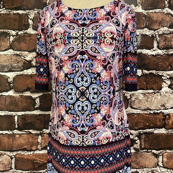 Eliza J Dress Blue Red Paisley Floral Print Knee Length Stretchy 6 - Picture 3 of 10
